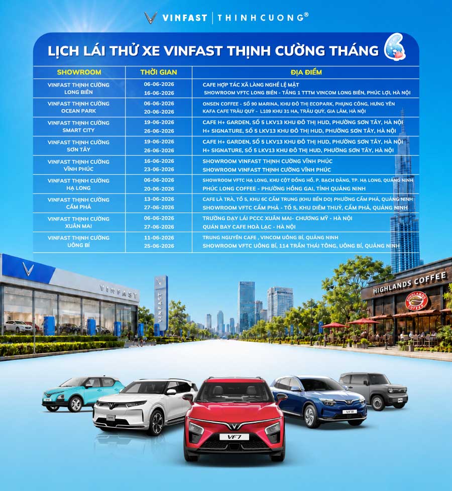 Chuỗi Sự Kiện Lái Thử VinFast Tháng 06/2026 Cùng VinFast Thịnh Cường – Mùa Hè Rực Rỡ