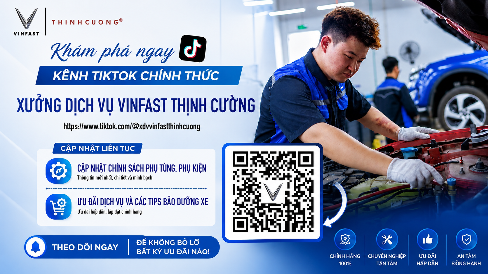 Khám phá kênh Tiktok chính thức của xưởng dịch vụ Vinfast Thịnh Cường