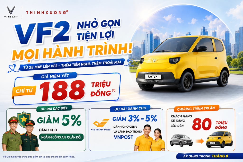 VinFast VF2 – Nhỏ Gọn, Tiện Lợi Cho Mọi Hành Trình